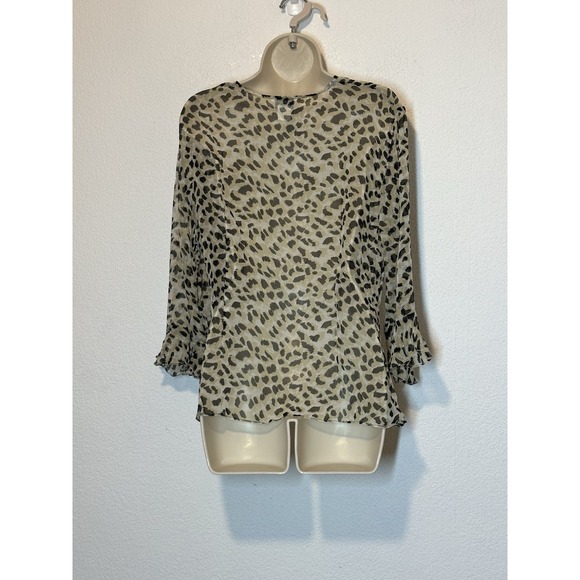 Y2K 90s David Warren New York Leopard Print Silk Blouse Top Open Front Size 16 - Picture 5 of 9